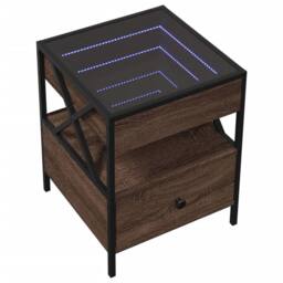 Berkfield Home Bedside Table with Infinity LED Brown Oak 40x40x51 cm - Size: 40 x 40 x 51 cm - thumbnail 3