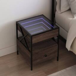 Berkfield Home Bedside Table with Infinity LED Brown Oak 40x40x51 cm - Size: 40 x 40 x 51 cm - thumbnail 2