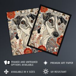 "Artery8 Dog Lover Jack Russell Terrier Pet in Wildflowers Framed Art Print in Grey - Size: W12"" x H16""" - thumbnail 2