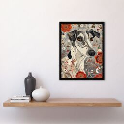 "Artery8 Dog Lover Jack Russell Terrier Pet in Wildflowers Framed Art Print in Grey - Size: W12"" x H16""" - thumbnail 4