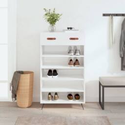 Berkfield Home Shoe Cabinet High Gloss White 60x35x105 cm Engineered Wood - Size: 60 x 35 x 105 cm - thumbnail 2