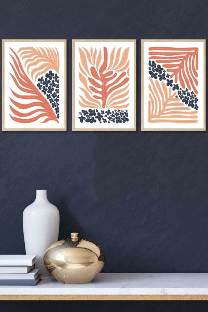 ARTZE Framed Blue & Pink Boho Abstract Floral Framed Wall Art - Large in Light Oak - Size: W53 cm x H73 cm x D20mm - image 1
