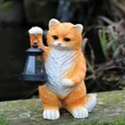 EONLION Garden Ornament Solar Powered Animal Pussy Cat Lamp in Orange - thumbnail 4