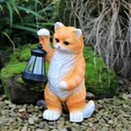 EONLION Garden Ornament Solar Powered Animal Pussy Cat Lamp in Orange - thumbnail 1