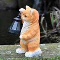 EONLION Garden Ornament Solar Powered Animal Pussy Cat Lamp in Orange - thumbnail 3