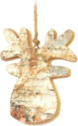 Shatchi Hand Crafted 8cm Real Wooden Christmas Ornament Tree Hanging Decorations Xmas Home Décor-Reindeer, Brown in Gold - thumbnail 2