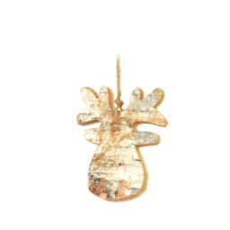 Shatchi Hand Crafted 8cm Real Wooden Christmas Ornament Tree Hanging Decorations Xmas Home Décor-Reindeer, Brown in Gold