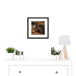 Artery8 Pieter De Hooch Mother Delousing Her Child'S Hair 8X8 Inch Square Wooden Framed Wall Art Print Picture with Mount in Black - thumbnail 2