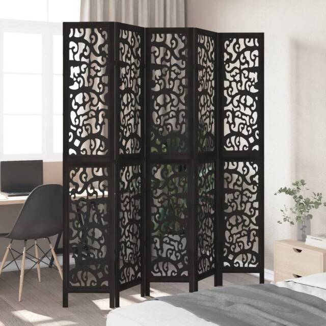 Berkfield Home Room Divider 5 Panels Black Solid Wood Paulownia - image 1