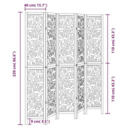 Berkfield Home Room Divider 5 Panels Black Solid Wood Paulownia - thumbnail 8