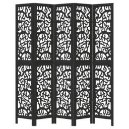 Berkfield Home Room Divider 5 Panels Black Solid Wood Paulownia - thumbnail 4