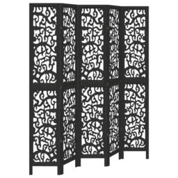 Berkfield Home Room Divider 5 Panels Black Solid Wood Paulownia - thumbnail 3