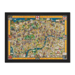 "Artery8 Wall Art Print Gill 1914 Pictorial Map London Wonderground Large Framed Wall Décor Art in Black - Size: W18"" x H24""" - thumbnail 1