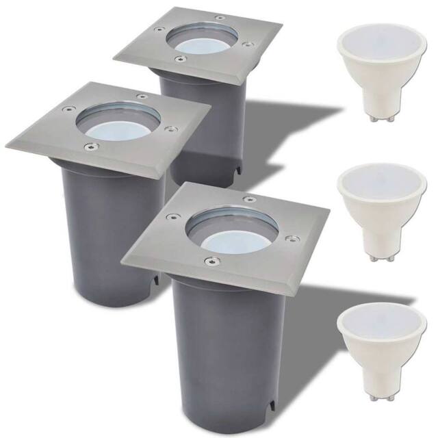 Berkfield Home Outdoor LED Ground Lights 3 pcs Square in Silver - image 1