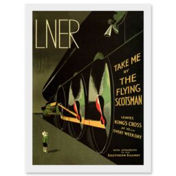Artery8 Travel LNER Railway Flying Scotsman UK Locomotive Vintage Advert Train Artwork Framed Wall Art Print A4 in White - thumbnail 1