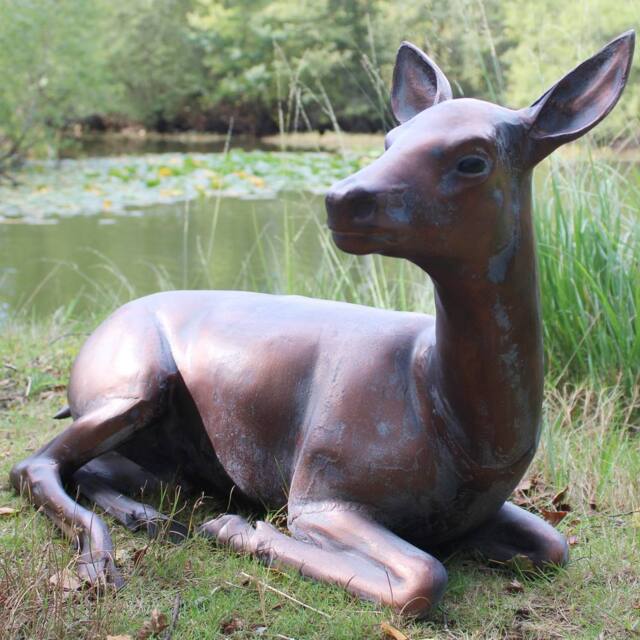 Inspirational Gifting Doe Deer Laying Garden Sculpture Ornament in Hand cast Aluminium in Bronze - image 1