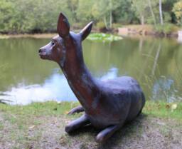 Inspirational Gifting Doe Deer Laying Garden Sculpture Ornament in Hand cast Aluminium in Bronze - thumbnail 4