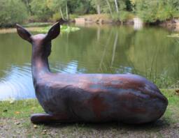 Inspirational Gifting Doe Deer Laying Garden Sculpture Ornament in Hand cast Aluminium in Bronze - thumbnail 5