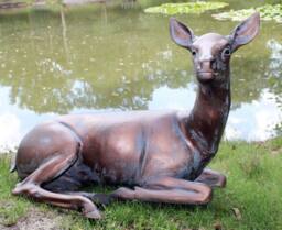 Inspirational Gifting Doe Deer Laying Garden Sculpture Ornament in Hand cast Aluminium in Bronze - thumbnail 6