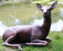 Inspirational Gifting Doe Deer Laying Garden Sculpture Ornament in Hand cast Aluminium in Bronze - thumbnail 3