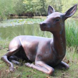 Inspirational Gifting Doe Deer Laying Garden Sculpture Ornament in Hand cast Aluminium in Bronze - thumbnail 1