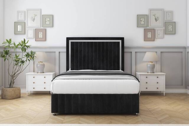 "Comfort Beds Boston Chrome Naples Divan Set 2 Drawers-54"" Headboard-Footboard in Black - Size: Super King" - image 1