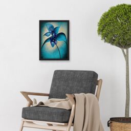Artery8 Abstract Blue Orchid Floral Modern Artwork Framed Wall Art Print A4 in Black - thumbnail 2