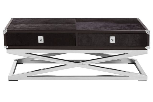 Orsina Black Leather Coffee Table, Steel Legs With Metallic Clasp Accents, 2 Drawer Storage Living Room Table - image 1