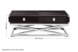Orsina Black Leather Coffee Table, Steel Legs With Metallic Clasp Accents, 2 Drawer Storage Living Room Table - thumbnail 5