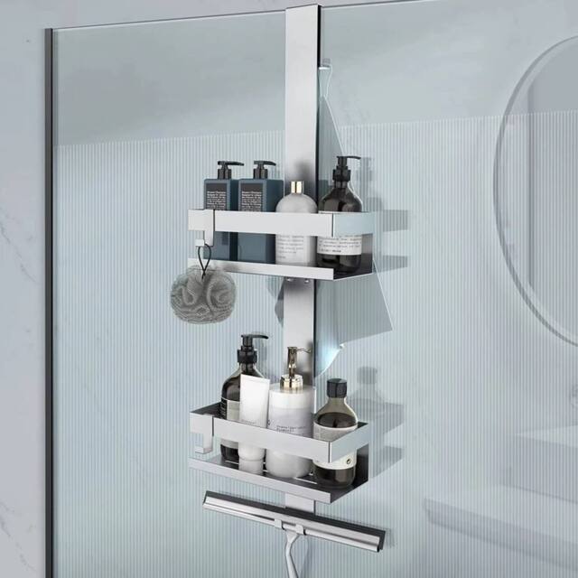 VOGREX 2 Tier Hanging Over Door Bathroom Shower Caddy Rack Storage Tidy in Silver - image 1