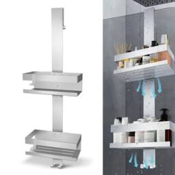 VOGREX 2 Tier Hanging Over Door Bathroom Shower Caddy Rack Storage Tidy in Silver - thumbnail 3