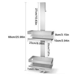 VOGREX 2 Tier Hanging Over Door Bathroom Shower Caddy Rack Storage Tidy in Silver - thumbnail 2