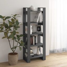 Berkfield Home Book Cabinet/Room Divider Grey 60x35x160 cm Solid Wood - Size: 60 x 35 x 160 cm - thumbnail 6
