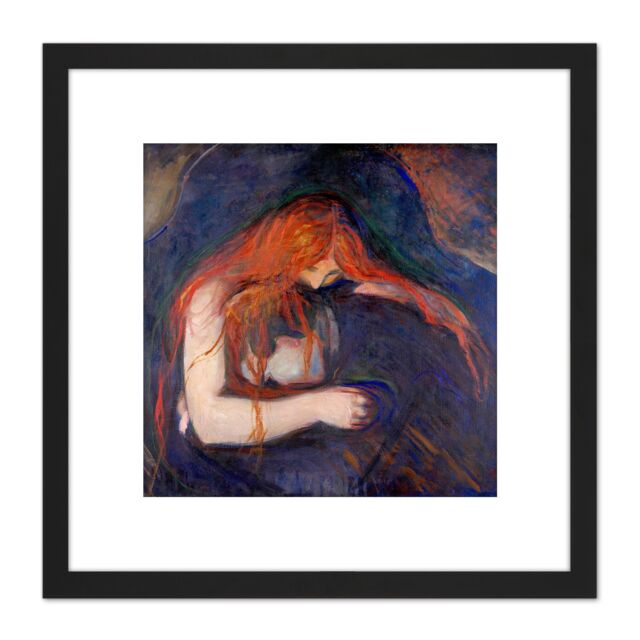 Artery8 Edvard Munch Vampire 1895 Painting 8X8 Inch Square Wooden Framed Wall Art Print Picture with Mount in Black - image 1