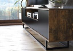 Creative Furniture Rift Loft TV Unit 200cm - Industrial-Style Storage with Rustic, Oak & Black Matt Doors in Dark Brown - thumbnail 5