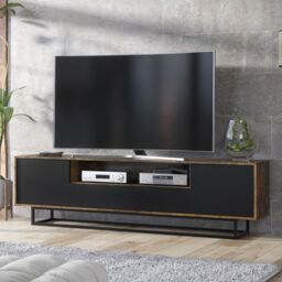 Creative Furniture Rift Loft TV Unit 200cm - Industrial-Style Storage with Rustic, Oak & Black Matt Doors in Dark Brown - thumbnail 1