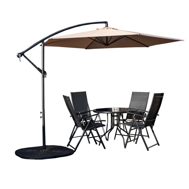 Samuel Alexander Outdoor 4 Person Round Glass Top Garden Dining Table Chairs With Banana Parasol & Base in Beige - image 1
