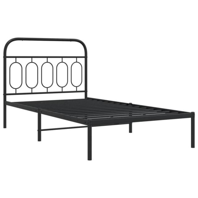 Berkfield Home Metal Bed Frame without Mattress with Headboard Black 100x190cm - Size: 100x190 cm - image 1