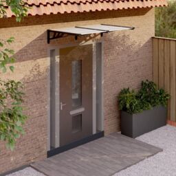 Berkfield Home Door Canopy Black & Transparent 152.5x90 cm Polycarbonate in Clear - thumbnail 1