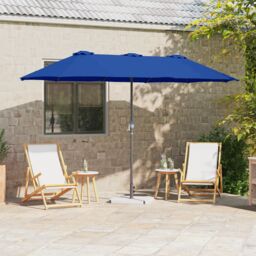 Berkfield Home Garden Parasol Blue 380 x 196 x 235 cm Powder-coated steel - thumbnail 1