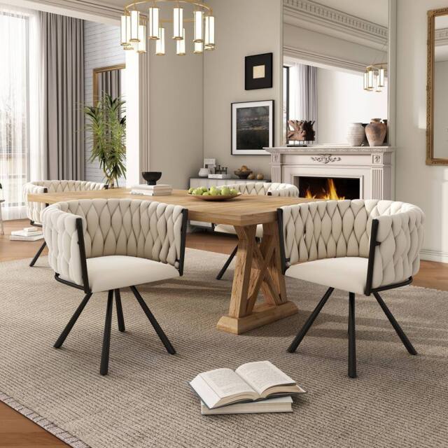 Matteo Set of 4 Beige Velvet Dining Chairs - 360 Swivel & Metal Legs - image 1