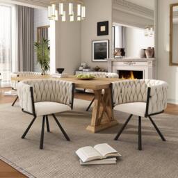 Matteo Set of 4 Beige Velvet Dining Chairs - 360 Swivel & Metal Legs - thumbnail 1