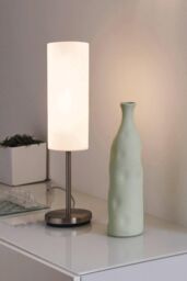 Eglo Troy 3 Satin Nickel Glass & Metal Table Lamp in White - thumbnail 2