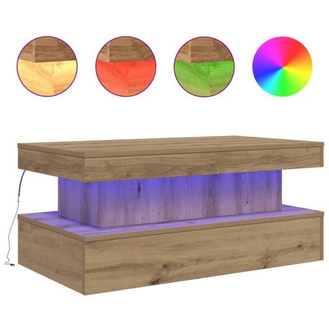 Berkfield Home Coffee Table with LED Lights Artisian Oak 90x50x40 cm in Brown - Size: 90 x 50 x 40 cm - image 1
