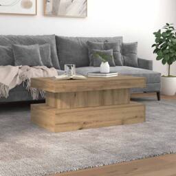 Berkfield Home Coffee Table with LED Lights Artisian Oak 90x50x40 cm in Brown - Size: 90 x 50 x 40 cm - thumbnail 2