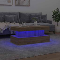Berkfield Home Coffee Table with LED Lights Artisian Oak 90x50x40 cm in Brown - Size: 90 x 50 x 40 cm - thumbnail 4