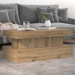 Berkfield Home Coffee Table with LED Lights Artisian Oak 90x50x40 cm in Brown - Size: 90 x 50 x 40 cm - thumbnail 5