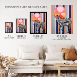 "Wee Blue Coo Wall Art Print Party Animal Zebra Stripes & Balloon Orange Pink Blue Fun Oil Painting Poster - Size: W24"" x H32""" - thumbnail 3