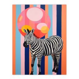 "Wee Blue Coo Wall Art Print Party Animal Zebra Stripes & Balloon Orange Pink Blue Fun Oil Painting Poster - Size: W24"" x H32""" - thumbnail 1