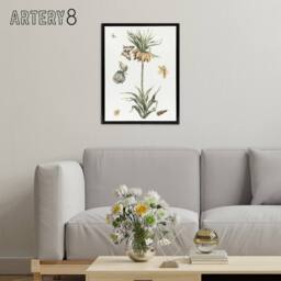 "Artery8 Keizerskroon Tulip & Butterfly Teyler Black Framed Canvas Wall Art in White - Size: W24"" x H32""" - thumbnail 3